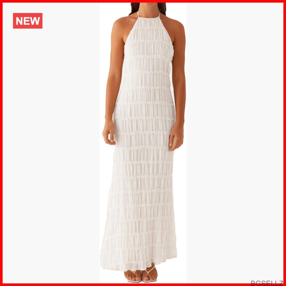 Polyester Textured Halter Backless Maxi Dress For… - image 1